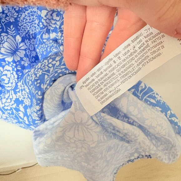 Zara Floral Ruffle Sleeve Cotton Poplin Mini Dress Blue White Size Large - Picture 8 of 14